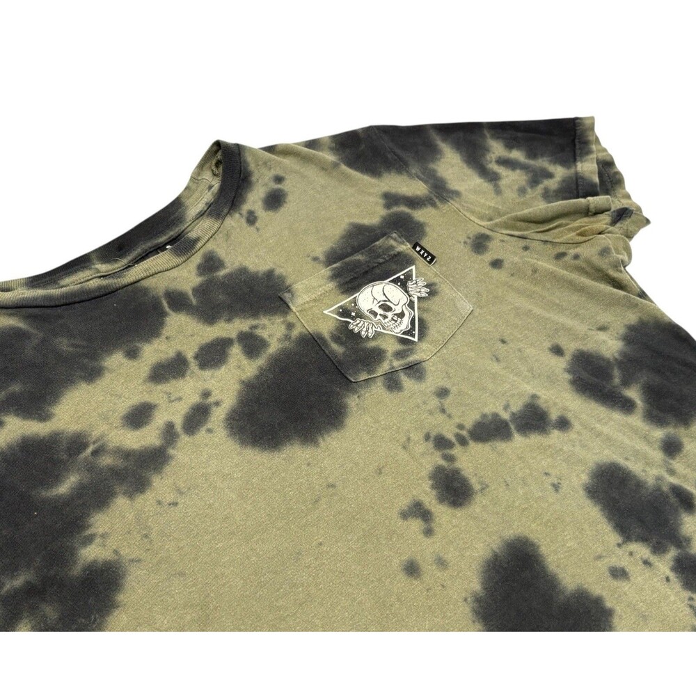 WXYZ Green & Black Tie Dye Short Sleeve Cotton T Shirt W/Pocket & Skull Large